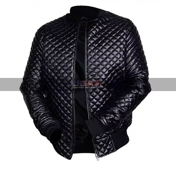 Men’s Diamond Quilted Black Motorcycle Bomber Jacket