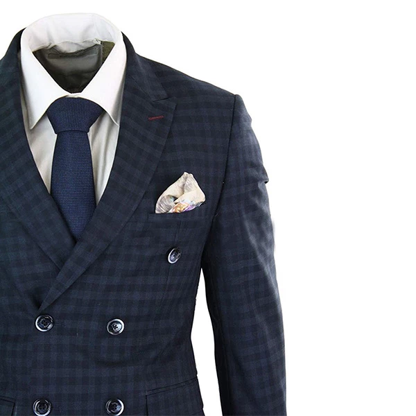 1920s Slim Fit Blue Checkered Suit