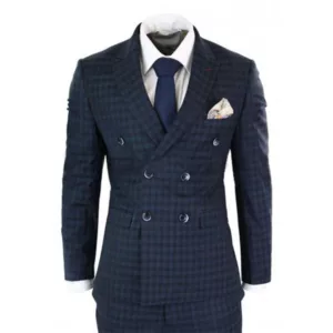 Mens 2 Piece 1920s Blue Checkered Suit