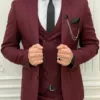 Men’s 3 Piece Burgundy Wedding Suit