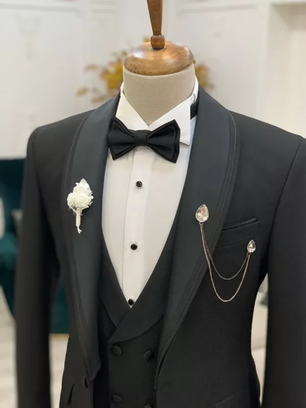 Mens 3 Piece Slim Fit Black Wedding Suit