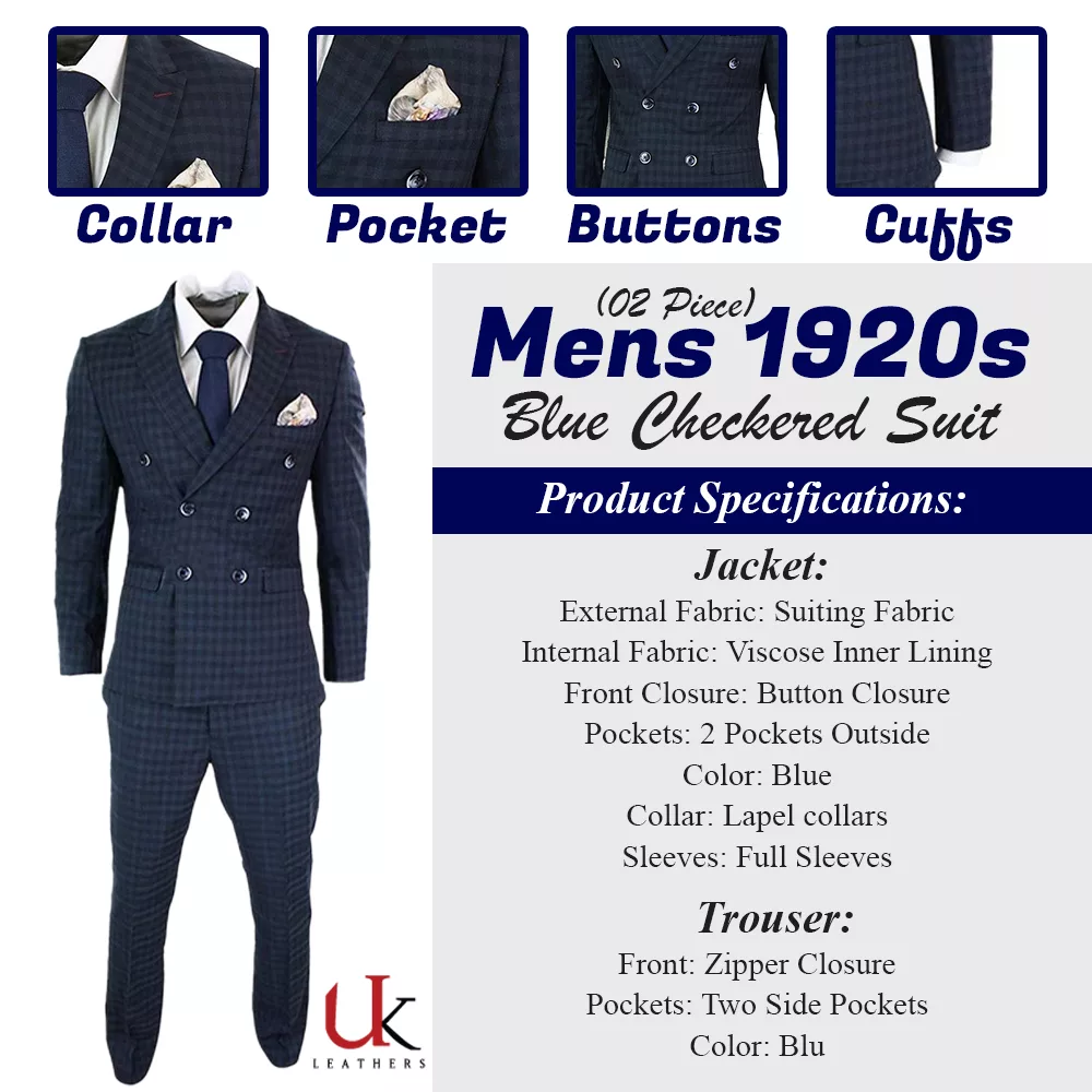 mens blue checkered suit