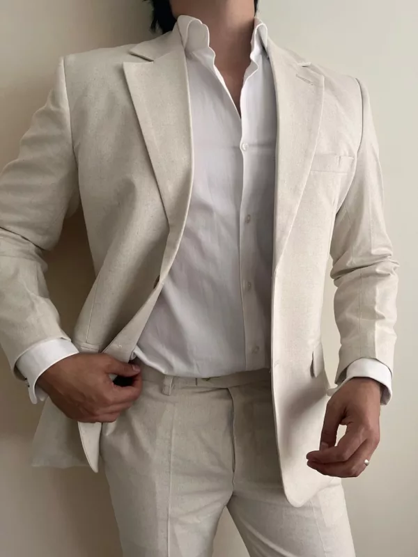 2 Piece Cream Linen Men's Suit