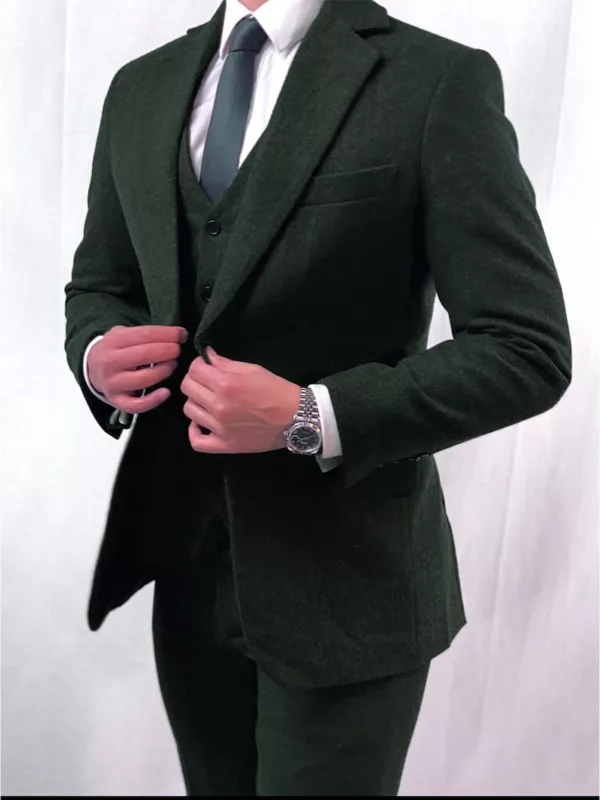 3 Piece Forest Green Tweed Suit