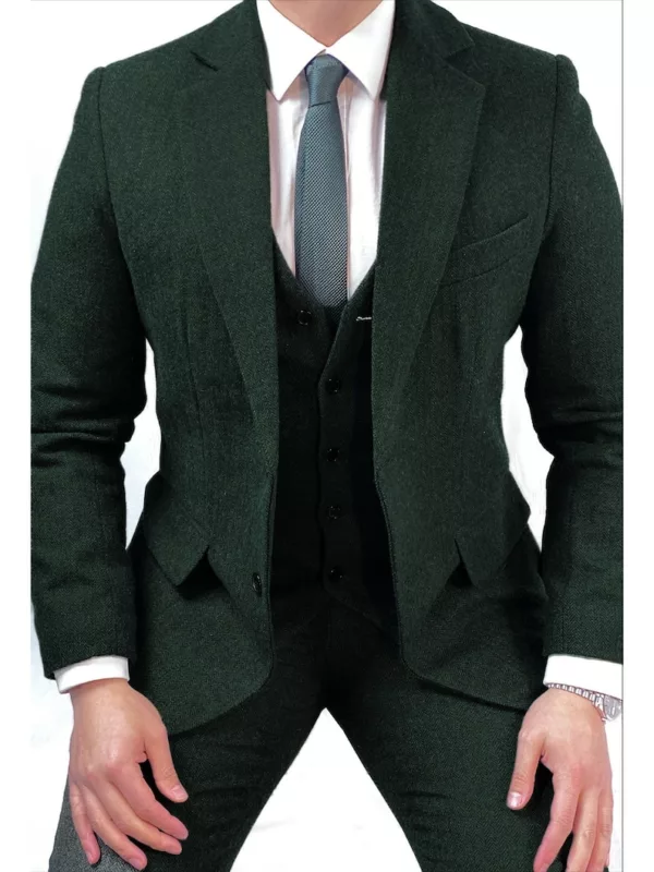 3 Piece Forest Green Tweed Suit