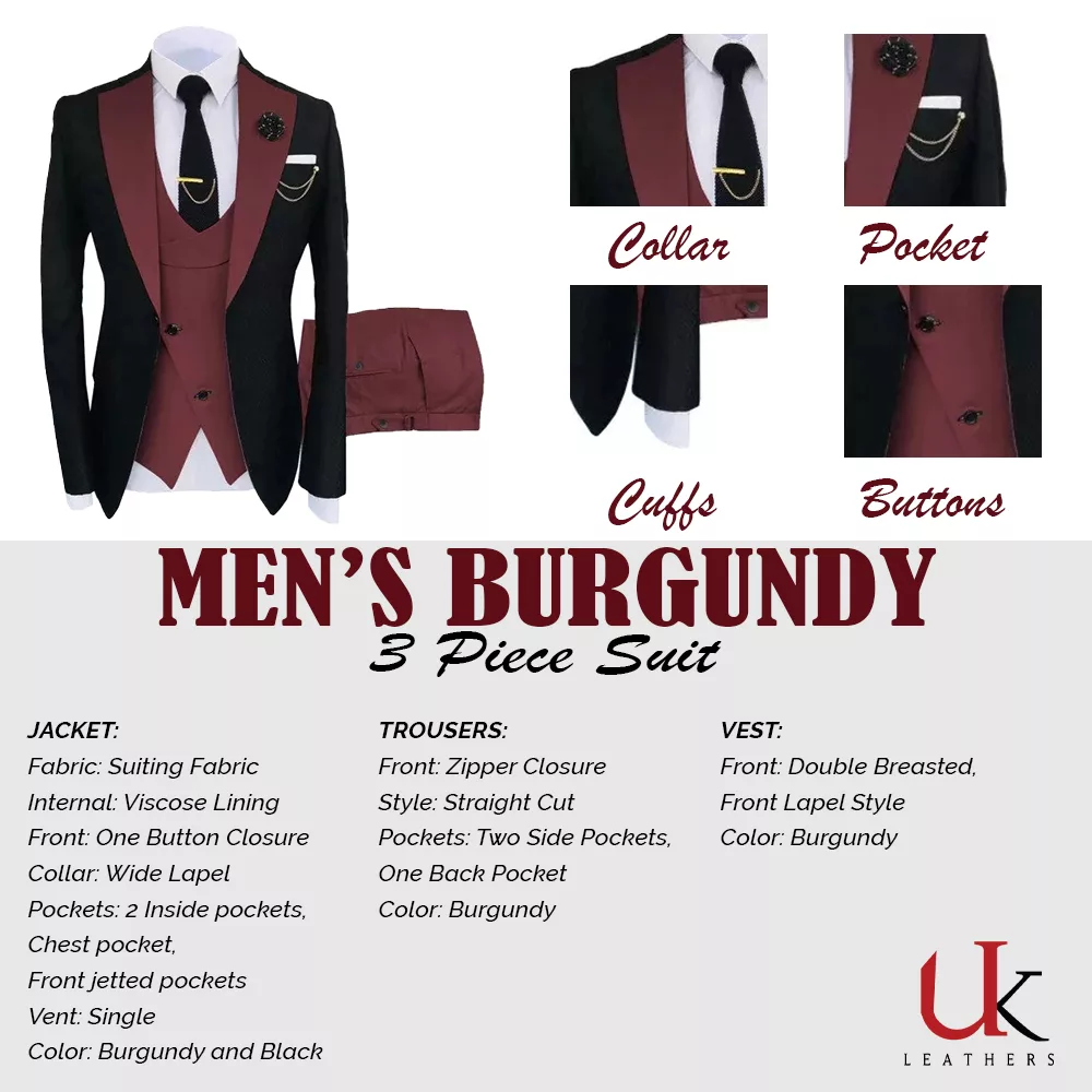 Burgundy 3 Piece Suit