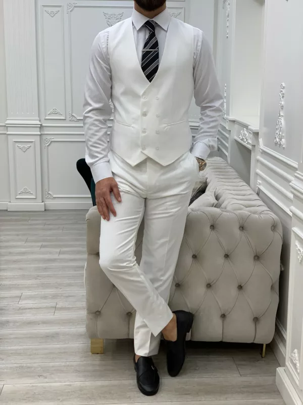 Men Slim Fit White 3 Piece Wedding suit