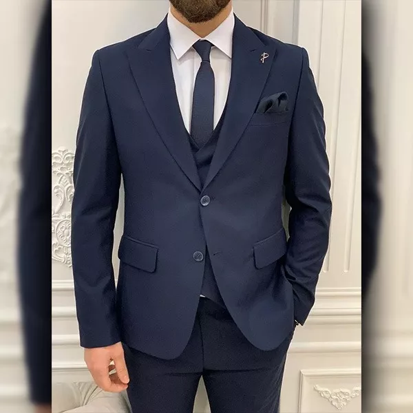 Navy Blue 3 Piece Wedding Suit for Men