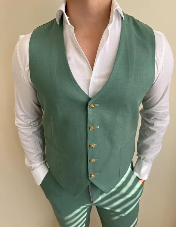 Green Linen Men's 3 Piece Suit