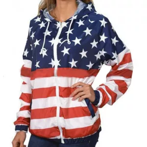 Women 4th July Gear American Flag Patriotic Hooded Jacket 