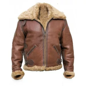 Men's B3 RAF Fur Shearling Bomber Sheepskin Brown Leather Jacket