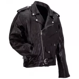 Men Classic Motorcycle Black Leather Jacket