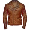 Brando Vintage Classic Diamond Biker Distressed Brown Leather Jacket
