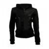Women Hooded Black Leather Bomber Jacket