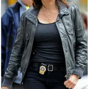 TV Series Law & Order Costume Mariska Hargitay Black Leather Jacket 