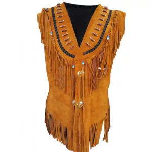 Western American Womens Cow-Lay Brown Fringe Suede Leather Vest