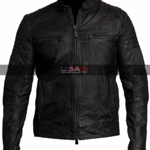 Vintage Biker Café Racer Distressed Black Leather Jacket