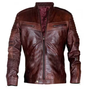 Vintage Distressed Cafe Racer Brown Biker Leather Jacket