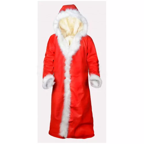 Christmas Santa Claus Costume Red Leather Jacket For Men's