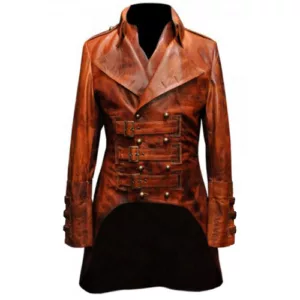Mens London Military Imperial Leather Gothic Costume Leather Coat