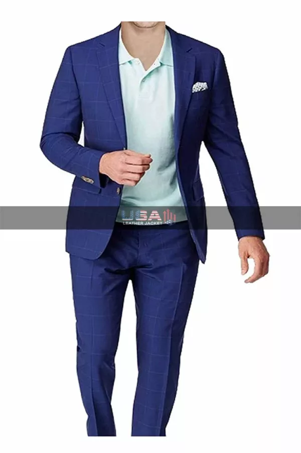 Men's Checked 2 Piece Blue Suit