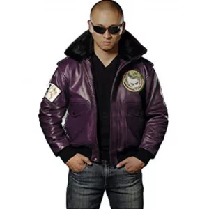 Batman Joker Goons Purple Bomber Fur Leather Jacket