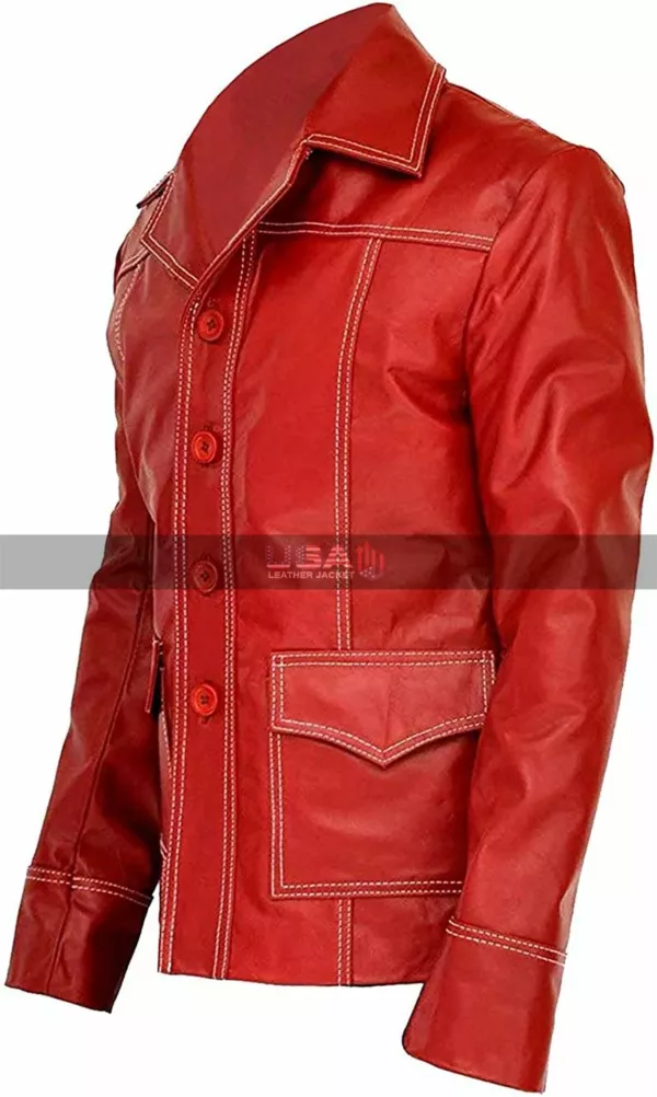 Fight Club Brad Pitt Red Leather Jacket