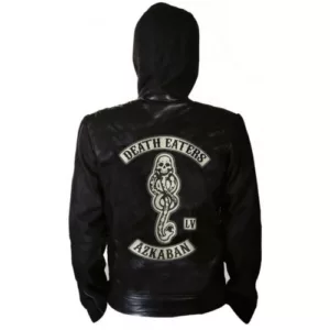 Harry Potter Death Eaters of Azkaban Hooded Biker Black Leather Jacket