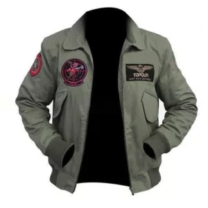 Top Tom Cruise Mave-rick Gun 2 MA-1 Flight Bomber Patched Green Cotton Jacket