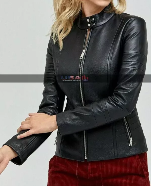 Slim Fit Biker Women Black Leather Jacket 