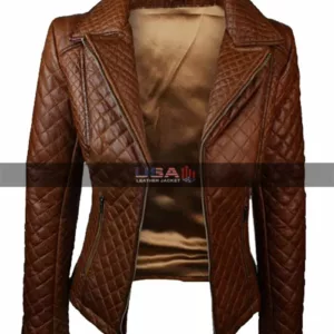 Women's Quilted Brown Leather Jackets Biker Outfits