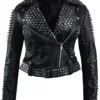 Womens Britney Spikes Brando Biker Vintage Motorcycle Studded Black Leather Jacket
