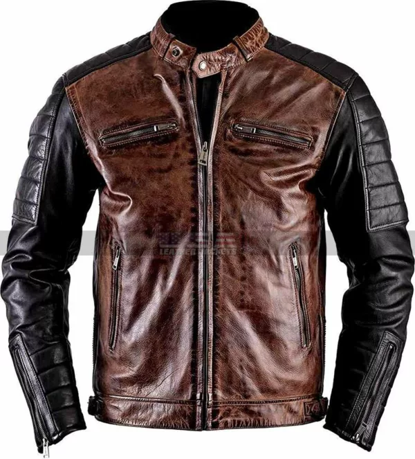 Men Brando Cafe Racer Retro Biker Brown Leather Jacket