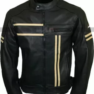 Vintage Mens Cafe Racer Retro Cruiser Biker Black Leather Jacket