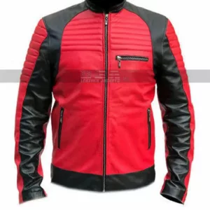 Mens Cafe Racer Retro Vintage Cruiser Biker Black Red Leather Jacket