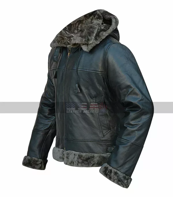 Men's B3 Raf Sheepskin Fur Shearling Black Leather Jacket
