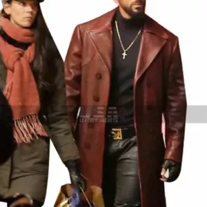 Suicide Squad Costar Will Smith Brown Leather Trench Coat