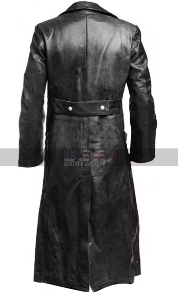 German Classic Officer Military World War 2 Trench Black Costume Leather Coat