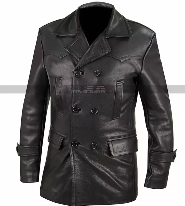 World War 2 German Classic Officer Military Black Costume Leather Coat