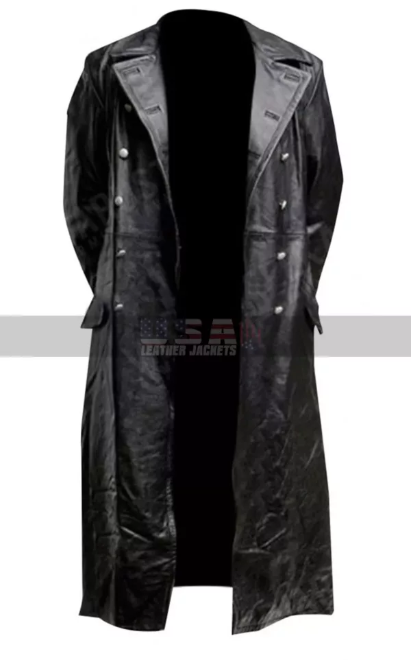 German Classic Officer Military World War 2 Trench Black Costume Leather Coat