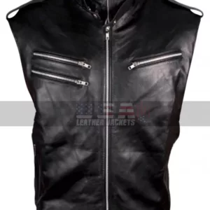 WWE Wrestler Dave Bautista Motorcycle Style Black Leather Vest