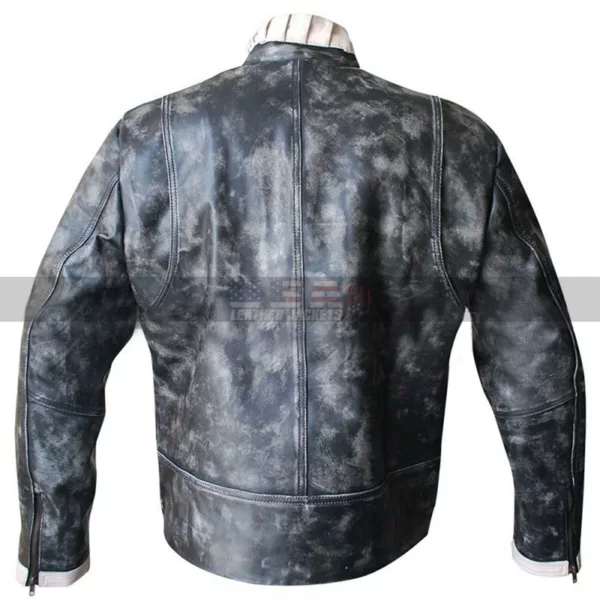 Men's Cafe Racer Vintage White Stripe Distressed Grey Biker Leather Jacket