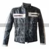 Men's Cafe Racer Vintage White Stripe Distressed Grey Biker Leather Jacket