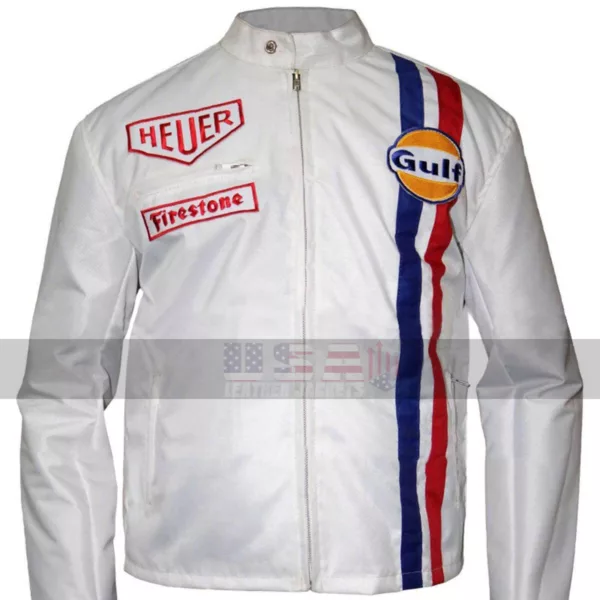 Steve McQueen Gulf Le Mans Motorcycle Black Leather Jacket