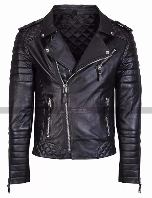 Men's Kay Michael Diamond Quilted Black Motorcycle Leather Jacket