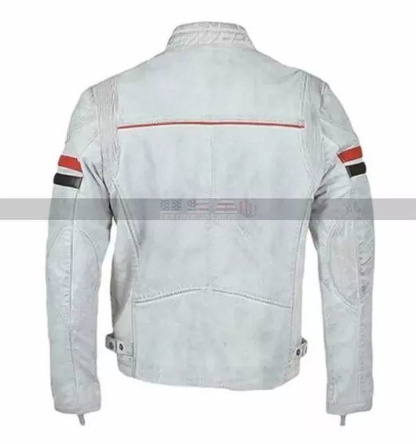 Men's Cafe Racer Motorcycle Slim Fit White Stripe Gulf 2 Biker Leather Jacket