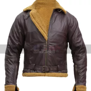 Mens B3 Ginger Aviator Flying Pilot Sheepskin Shearling Fur Brown Leather Jacket