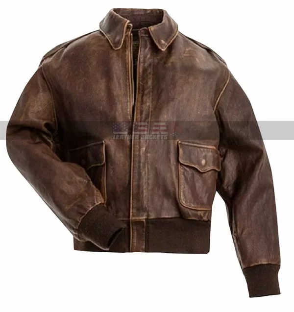 Men's USAAF A-2 Air Force Flight Aviator Brown Distressed Leather Jacket