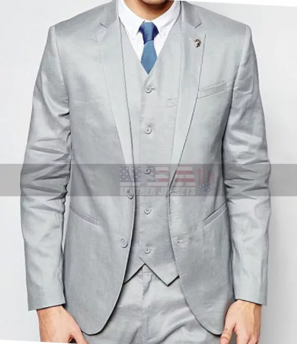 Men Skin Fit Notch Lapel Gray Suit