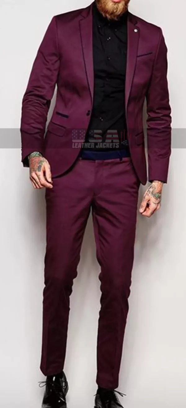 Men Skinny Fit With Stretch Contrast Piping Suit